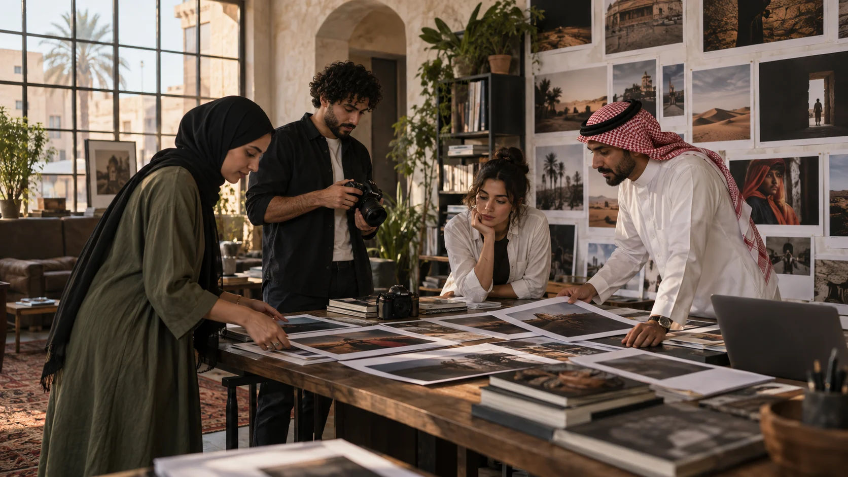 فريق عربي يراجع تسلسل قصة مصورة داخل استوديو إبداعي